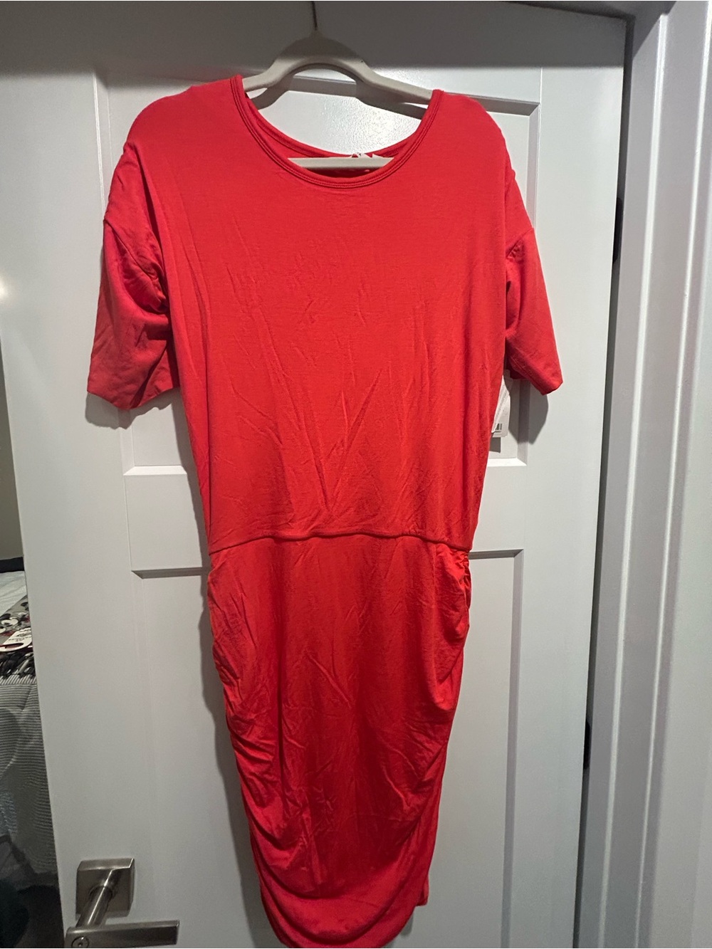 Athleta Coral-Red Short Sleeve Midi Dress